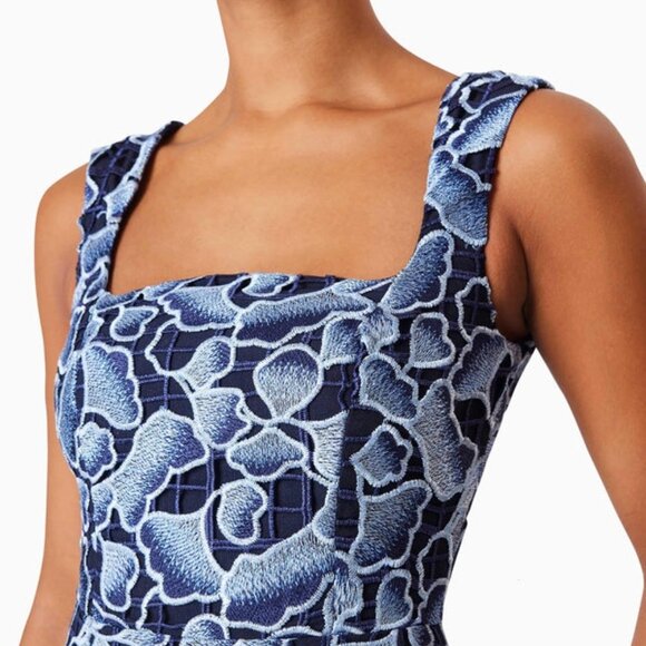 318$ ELLIAT Square Neck A Line Cocktail Midi Dress Sleeveless Size M Navy Blue - Picture 5 of 5